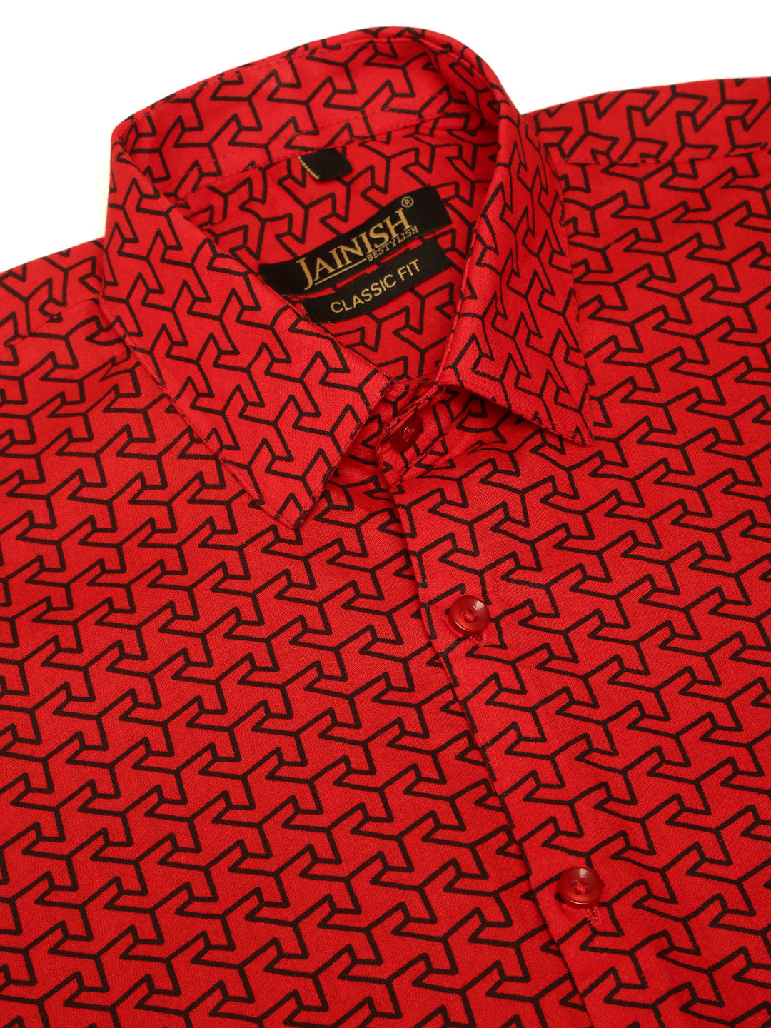 Jainish Men's Cotton Printed Formal Shirts ( SF 821Red ) | Swadesiicart