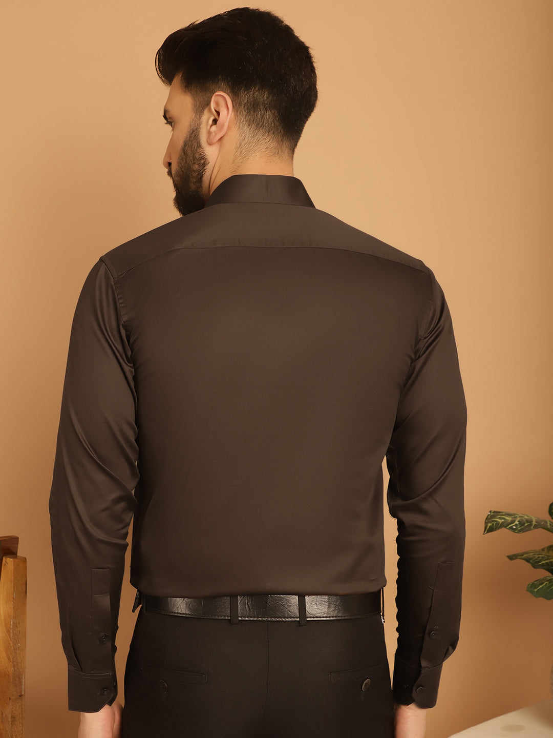 Indian Needle Men's Cotton Solid Formal Shirt - Coffee | Swadesiicart