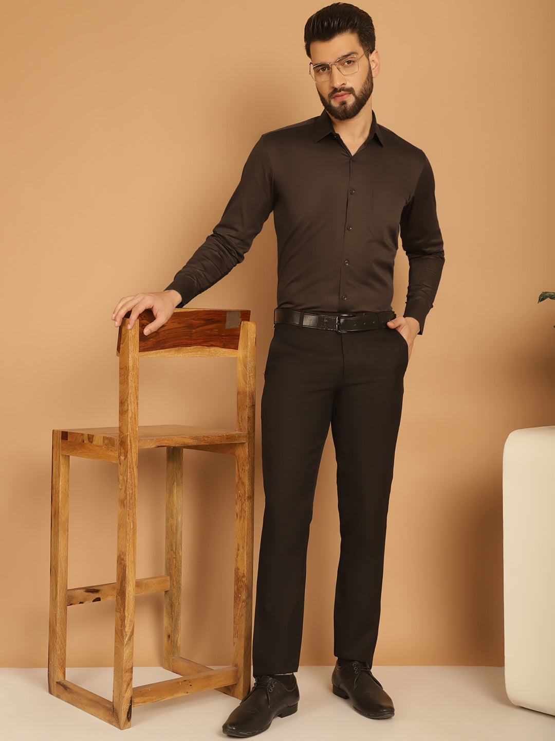 Indian Needle Men's Cotton Solid Formal Shirt - Coffee | Swadesiicart