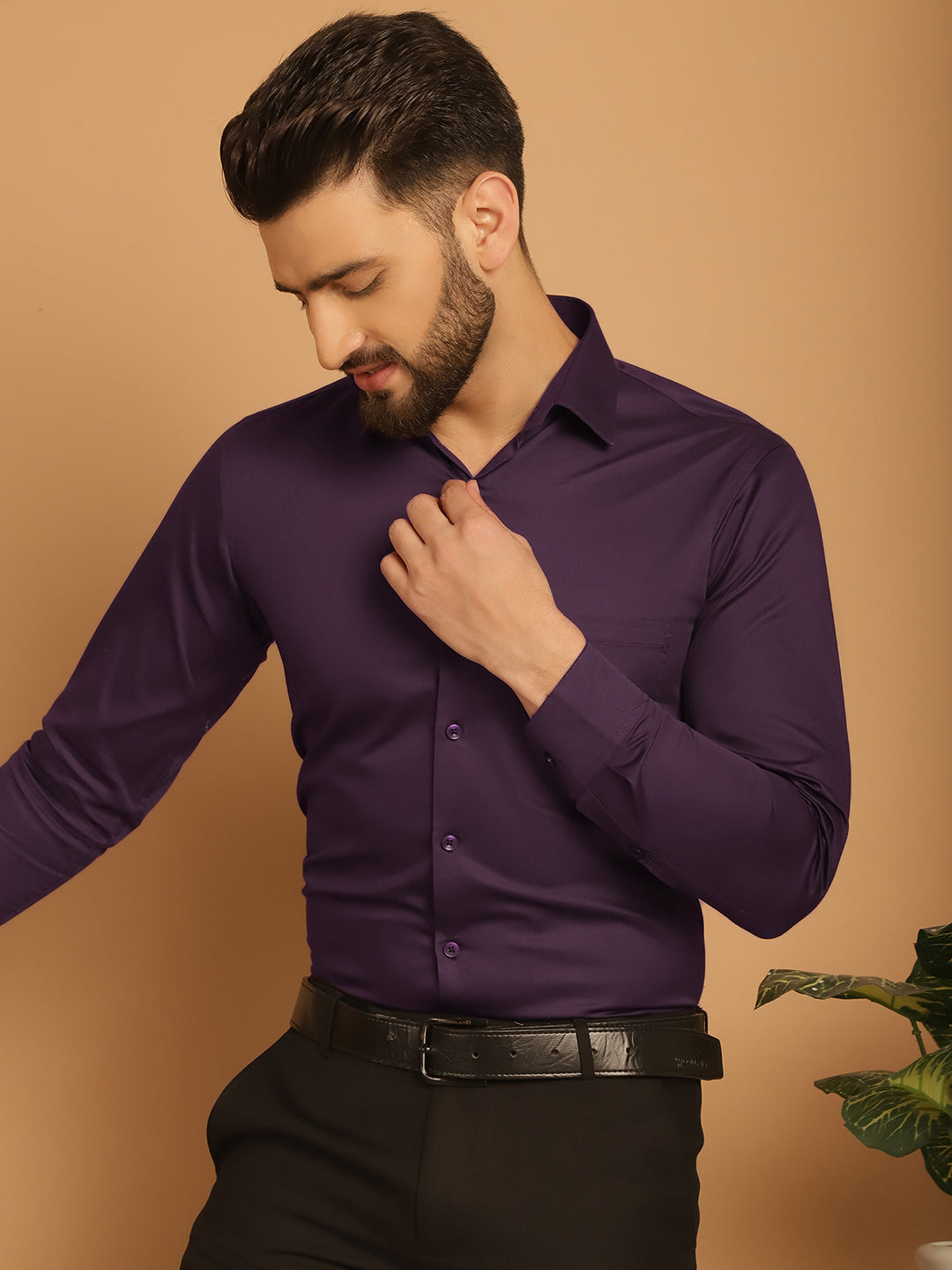 Indian Needle Men's Cotton Solid Formal Shirt - Wine | Swadesiicart