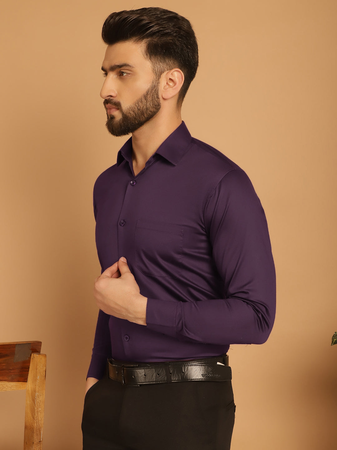 Indian Needle Men's Cotton Solid Formal Shirt - Wine | Swadesiicart