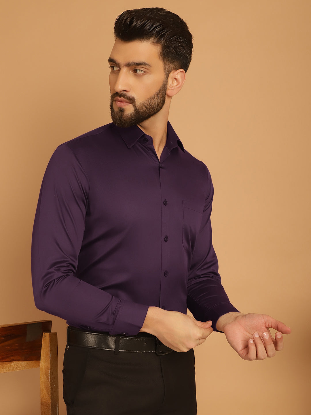 Indian Needle Men's Cotton Solid Formal Shirt - Wine | Swadesiicart
