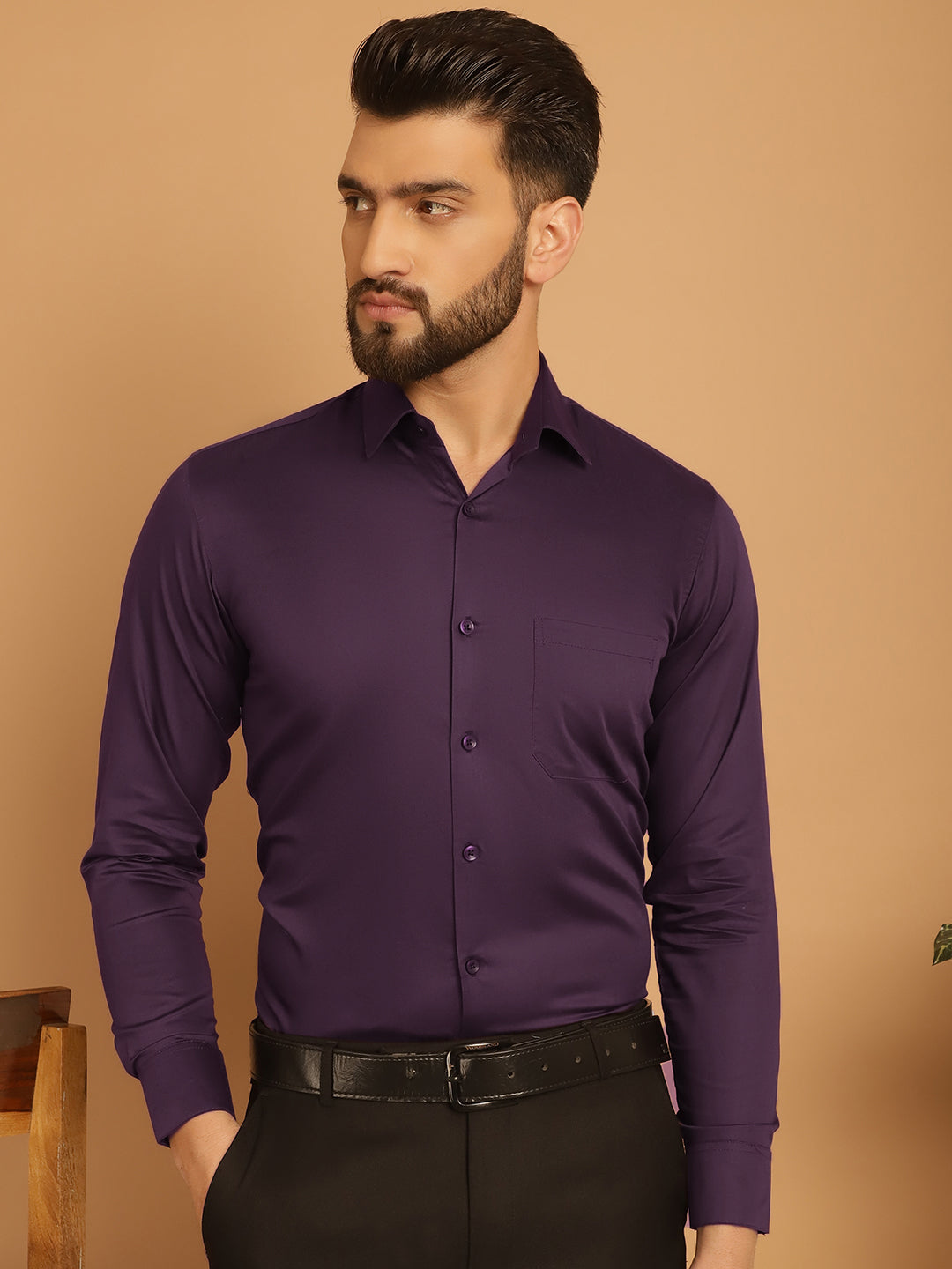 Indian Needle Men's Cotton Solid Formal Shirt - Wine | Swadesiicart