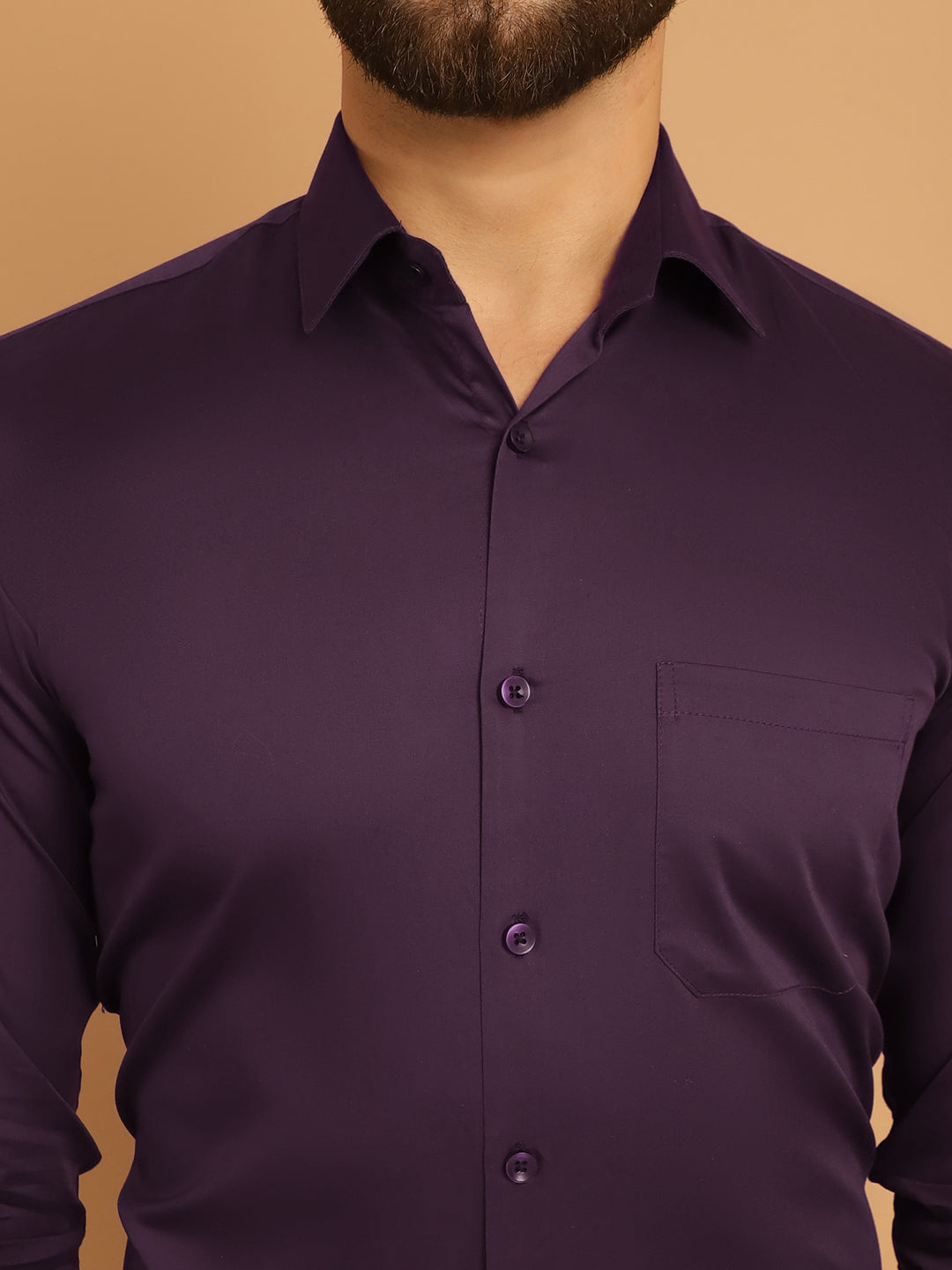 Indian Needle Men's Cotton Solid Formal Shirt - Wine | Swadesiicart