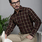 Indian Needle Men's Checked Formal Shirt - Brown | Swadesiicart