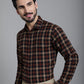 Indian Needle Men's Checked Formal Shirt - Brown | Swadesiicart