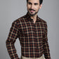 Indian Needle Men's Checked Formal Shirt - Brown | Swadesiicart