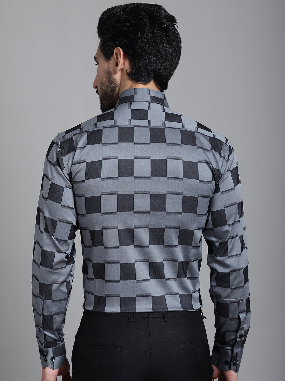Indian Needle Men's Printed Formal Shirt - Grey | Swadesiicart