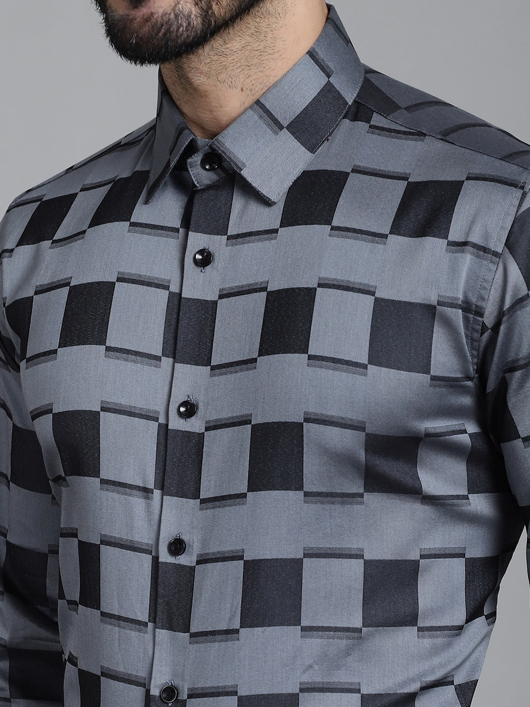 Indian Needle Men's Printed Formal Shirt - Grey | Swadesiicart