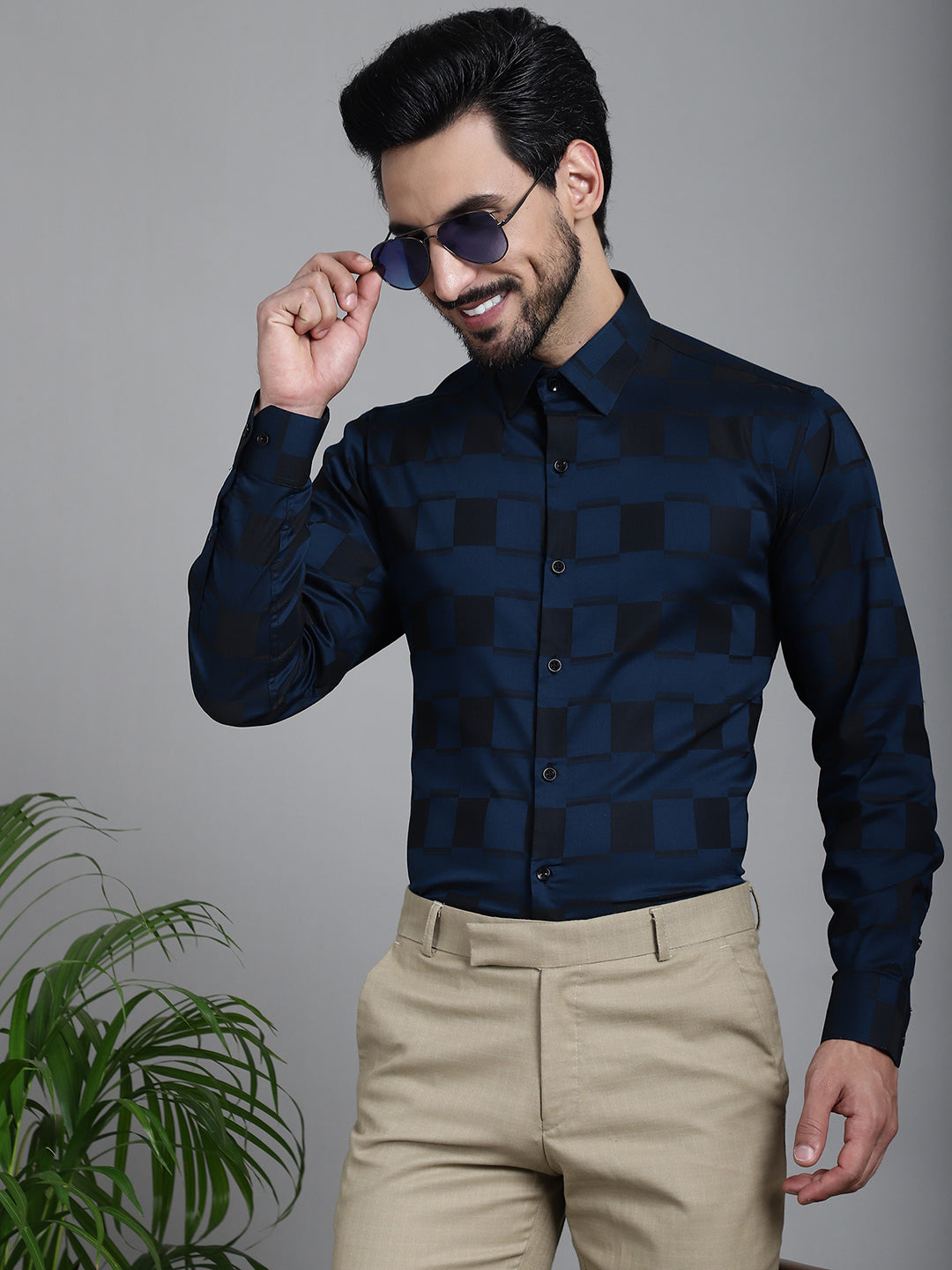 Indian Needle Men's Printed Formal Shirt - Peacock | Swadesiicart