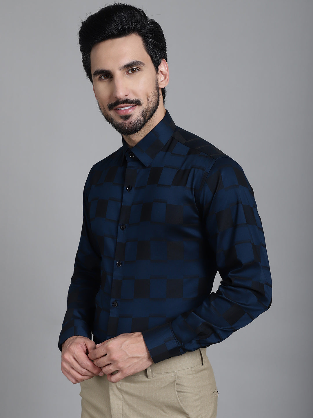 Indian Needle Men's Printed Formal Shirt - Peacock | Swadesiicart