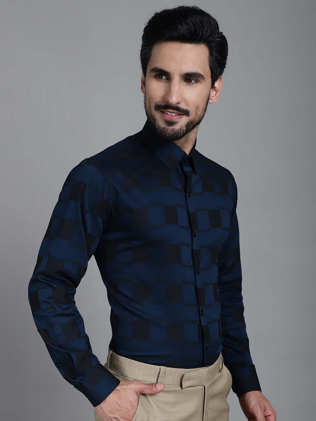 Indian Needle Men's Printed Formal Shirt - Peacock | Swadesiicart