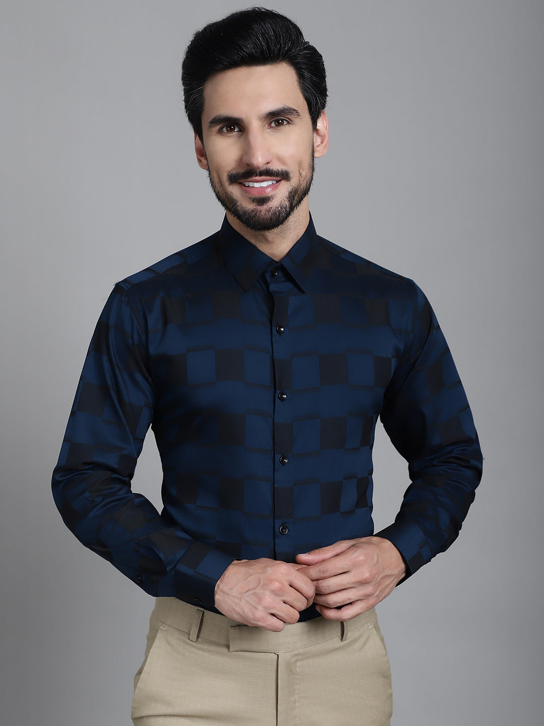 Indian Needle Men's Printed Formal Shirt - Peacock | Swadesiicart