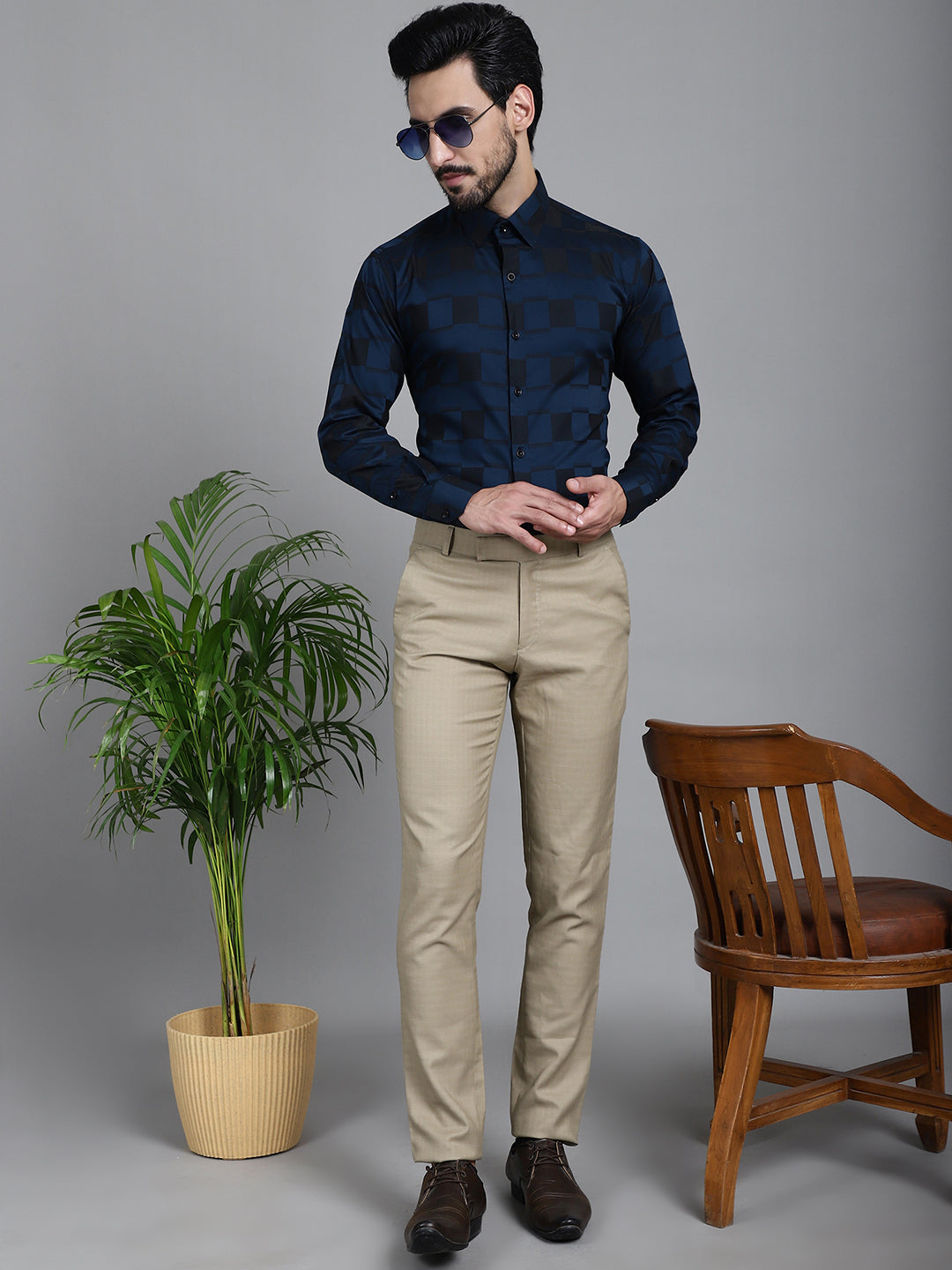 Indian Needle Men's Printed Formal Shirt - Peacock | Swadesiicart