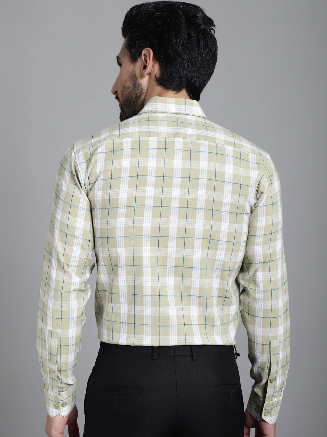 Indian Needle Men's Checked Formal Shirt - Beige | Swadesiicart