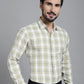 Indian Needle Men's Checked Formal Shirt - Beige | Swadesiicart