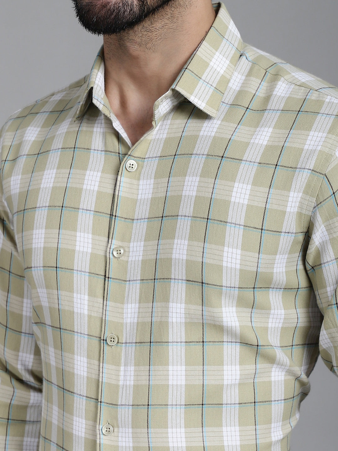 Indian Needle Men's Checked Formal Shirt - Beige | Swadesiicart
