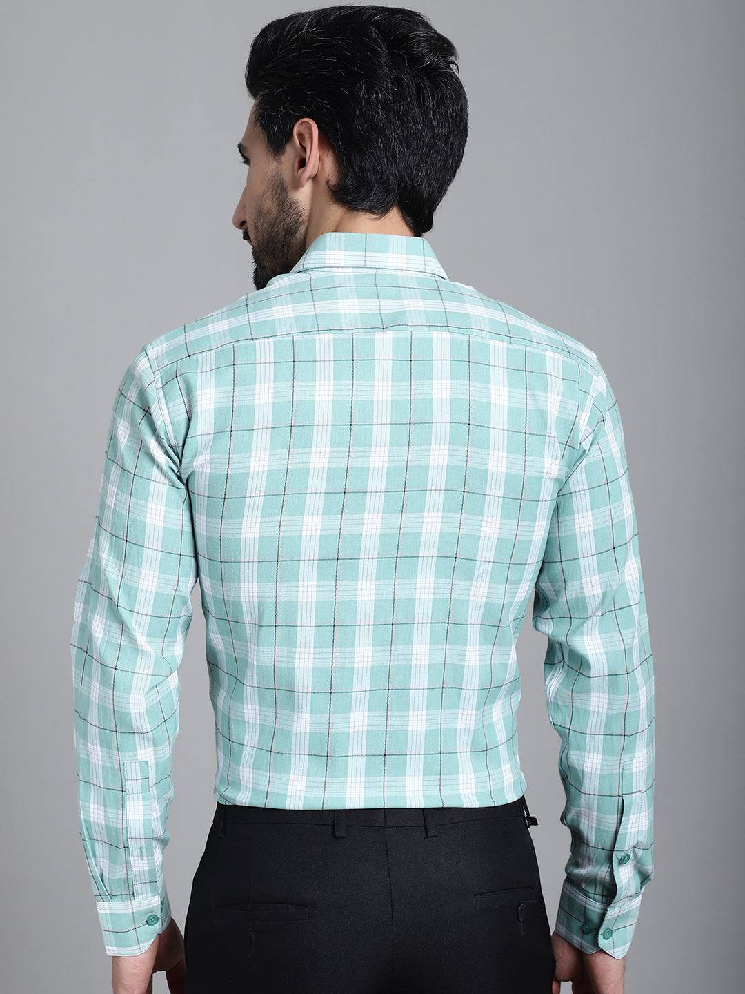 Indian Needle Men's Checked Formal Shirt - Green | Swadesiicart