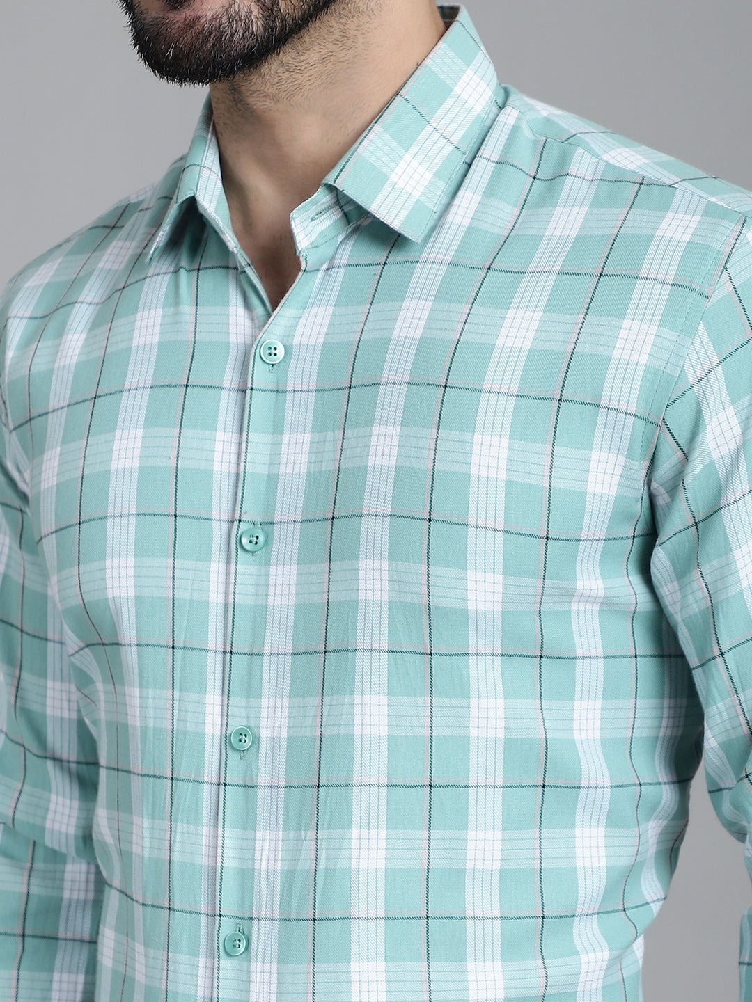 Indian Needle Men's Checked Formal Shirt - Green | Swadesiicart