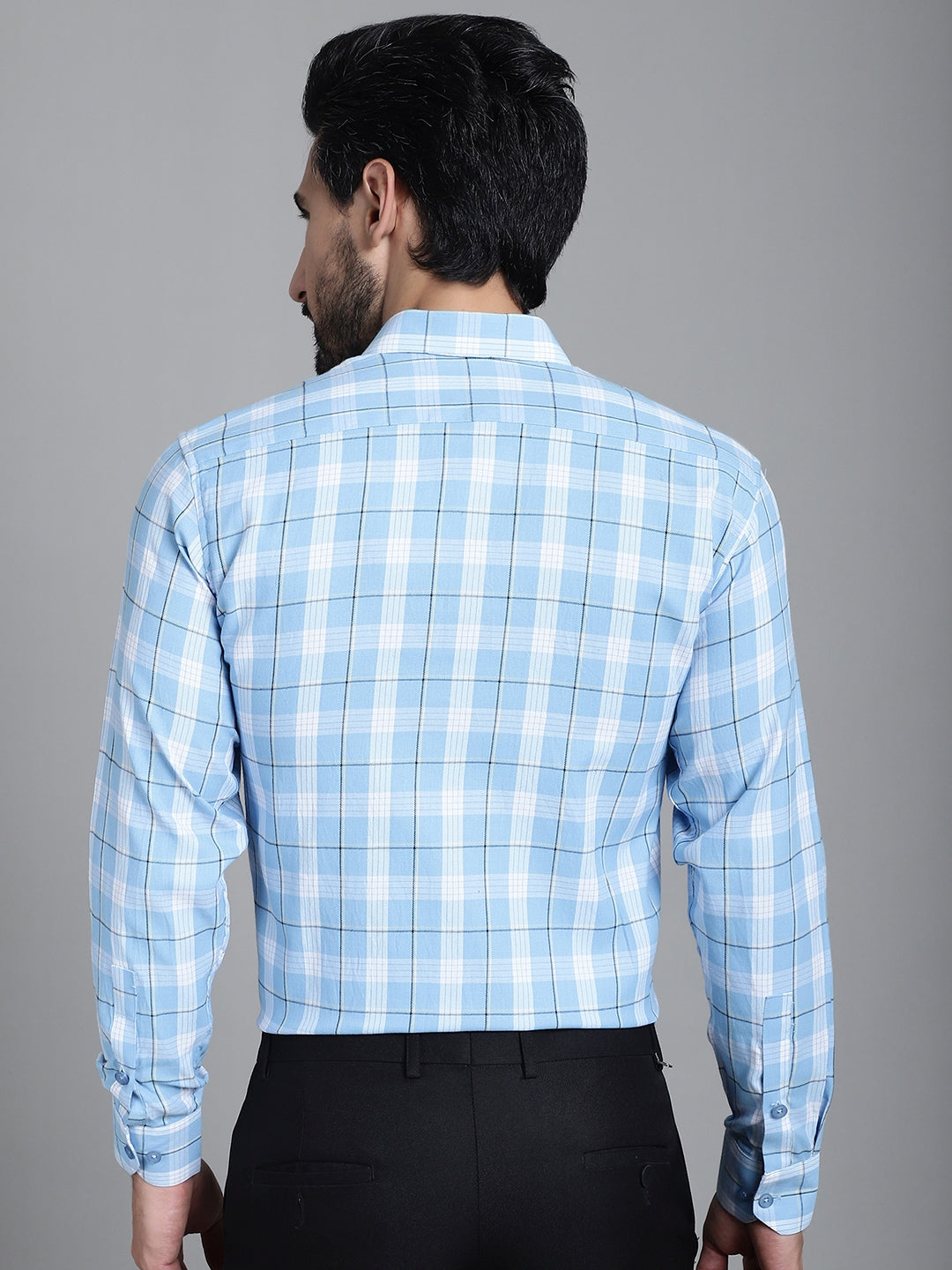 Indian Needle Men's Checked Formal Shirt - Sky Blue | Swadesiicart