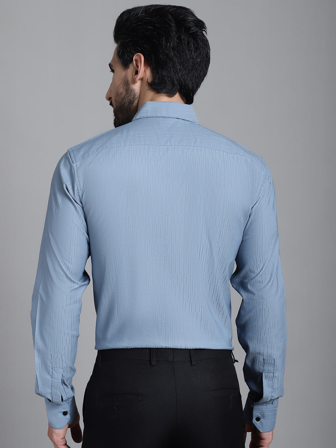 Indian Needle Men's Woven Design Formal Shirt - Grey | Swadesiicart