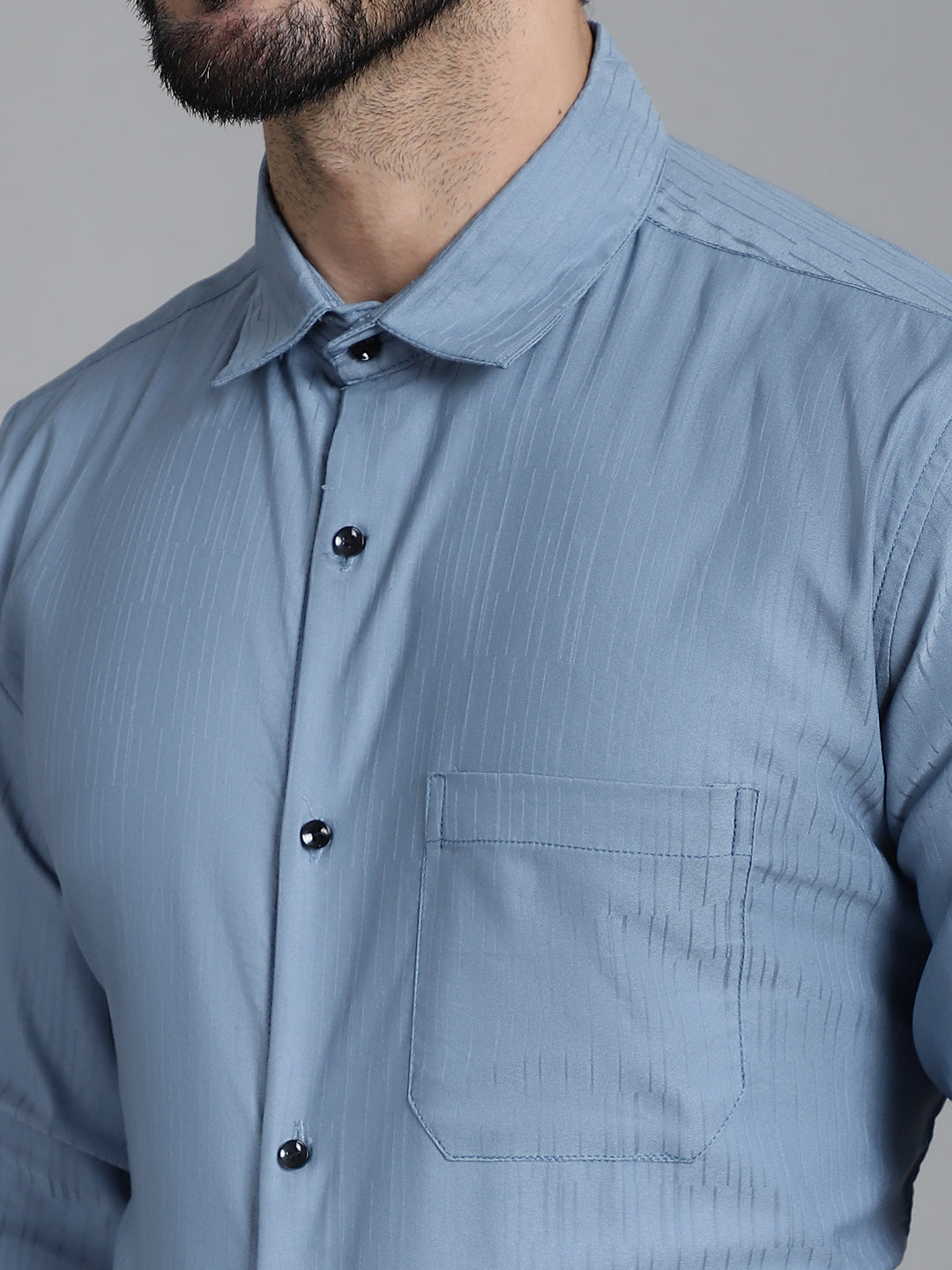 Indian Needle Men's Woven Design Formal Shirt - Grey | Swadesiicart