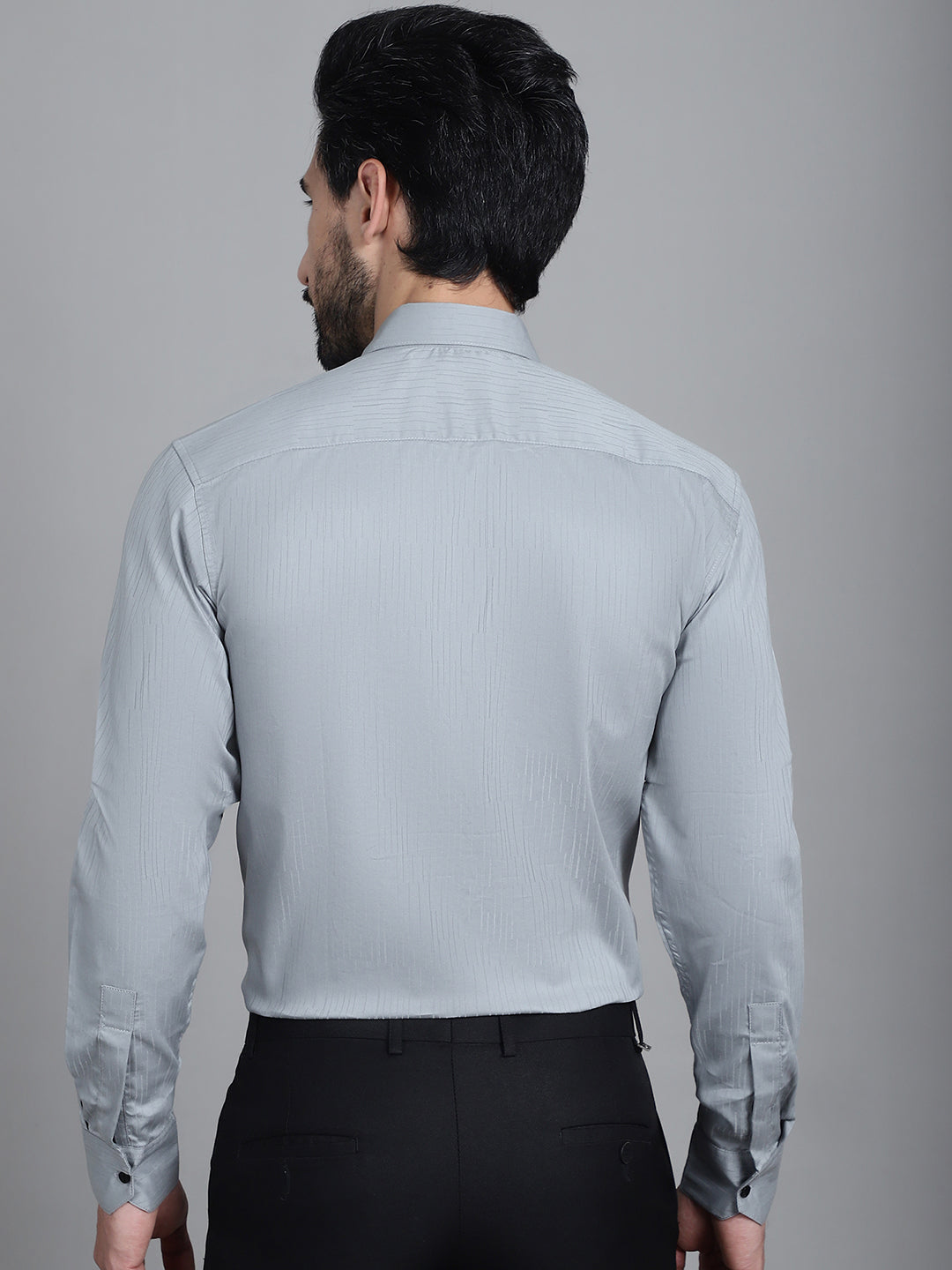 Indian Needle Men's Woven Design Formal Shirt - Steel-Grey | Swadesiicart
