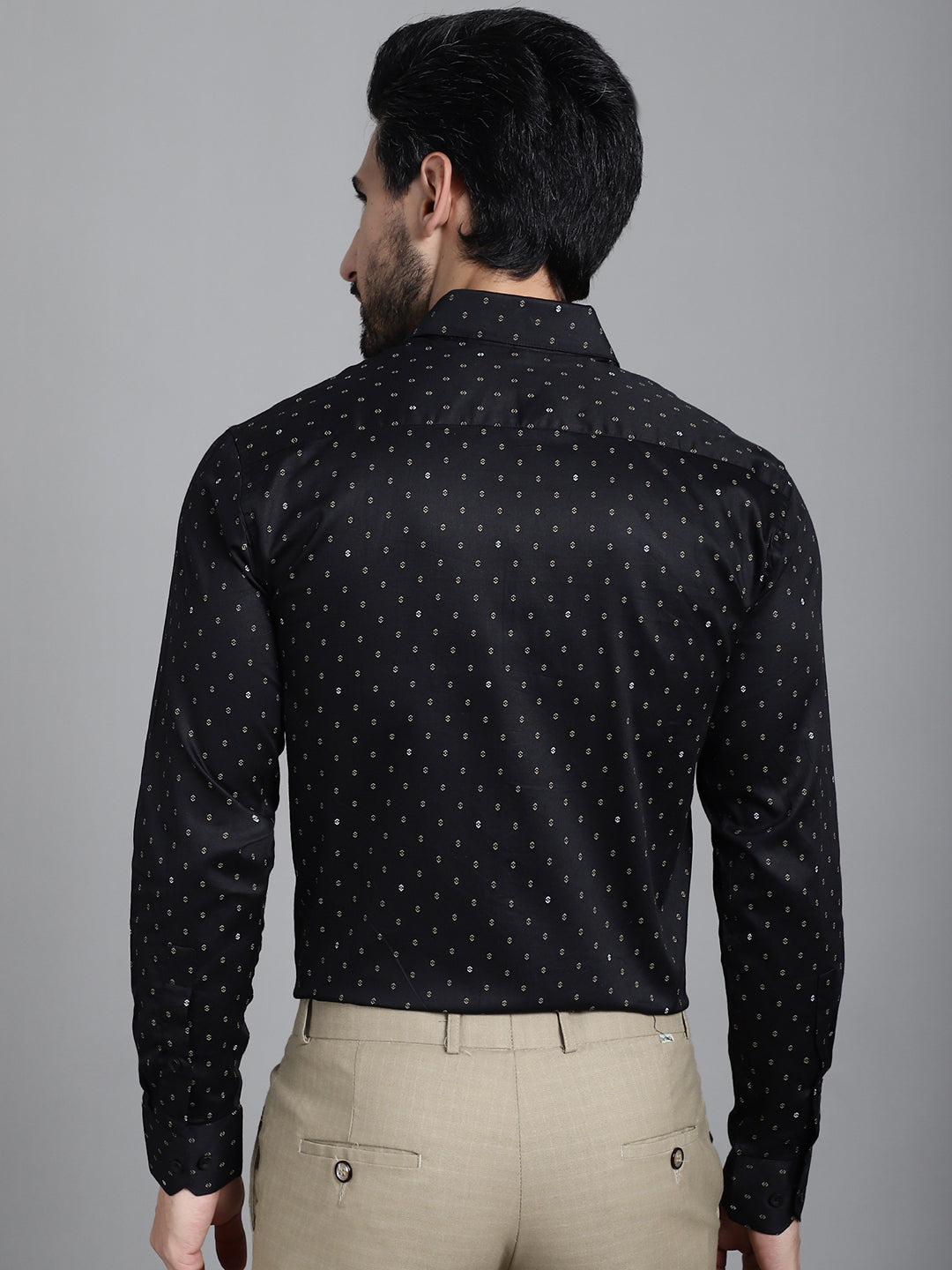 Indian Needle Men's Printed Formal Shirt - Black | Swadesiicart