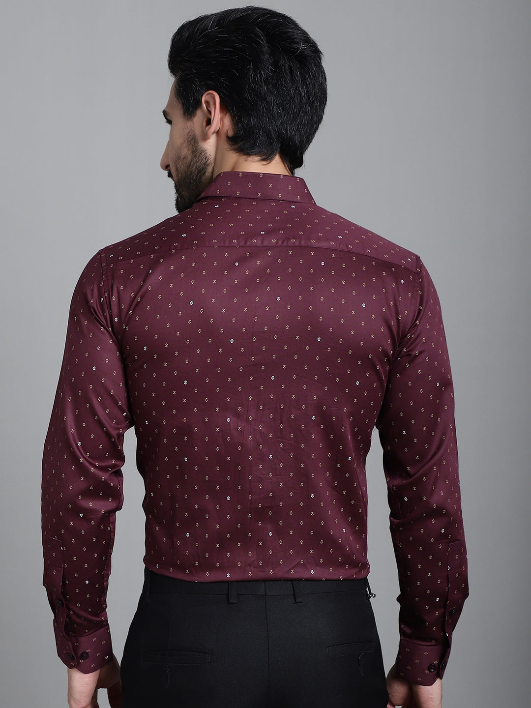 Indian Needle Men's Printed Formal Shirt - Maroon | Swadesiicart