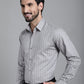 Indian Needle Men's Striped Formal Shirt - Grey | Swadesiicart