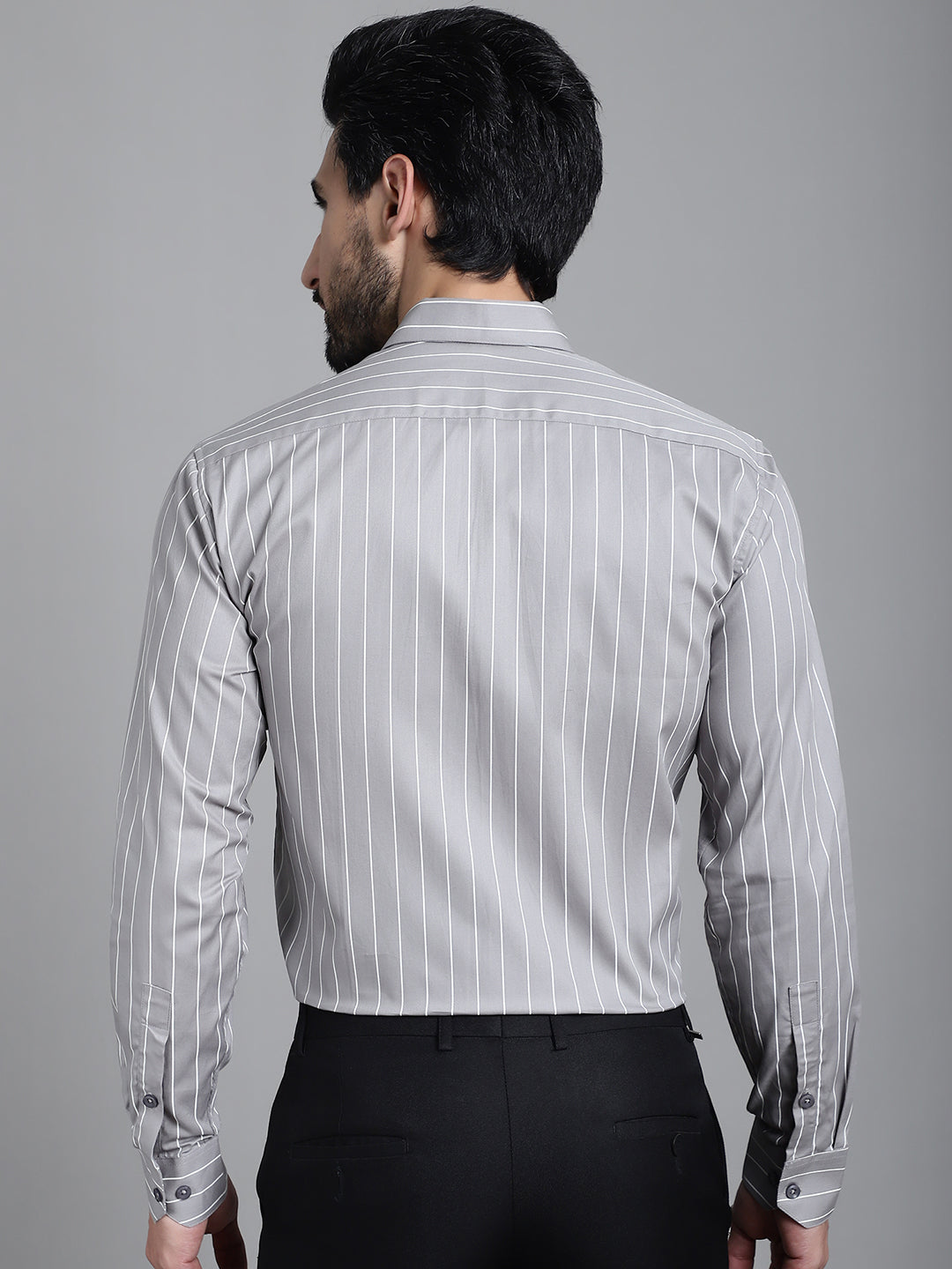 Indian Needle Men's Striped Formal Shirt - Grey | Swadesiicart