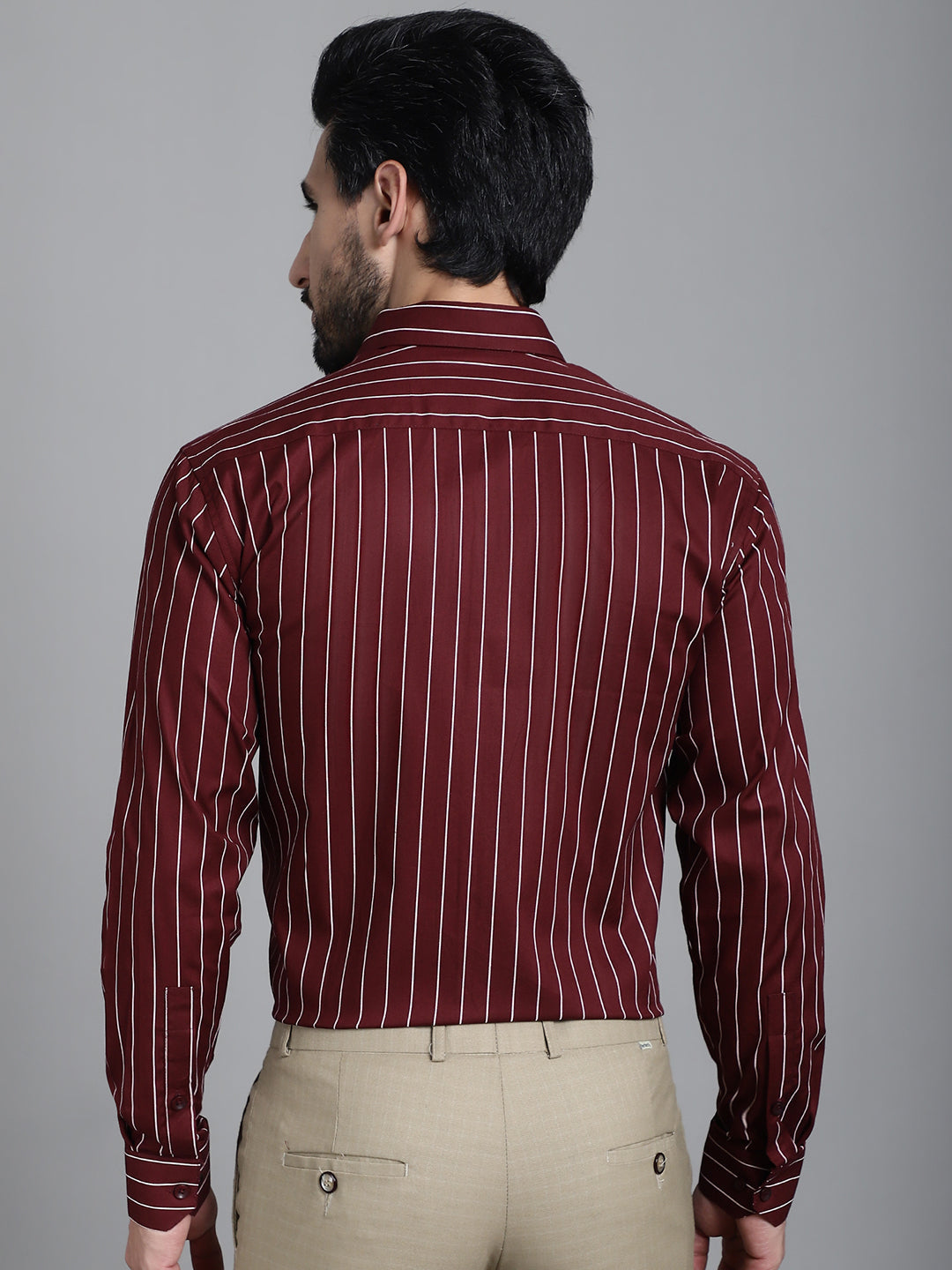 Indian Needle Men's Striped Formal Shirt - Maroon | Swadesiicart