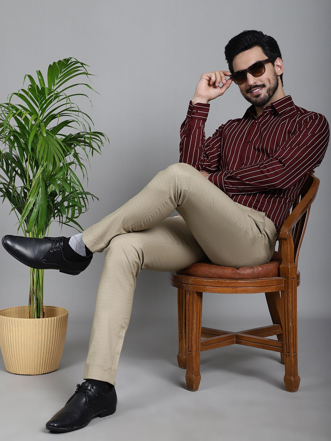 Indian Needle Men's Striped Formal Shirt - Maroon | Swadesiicart