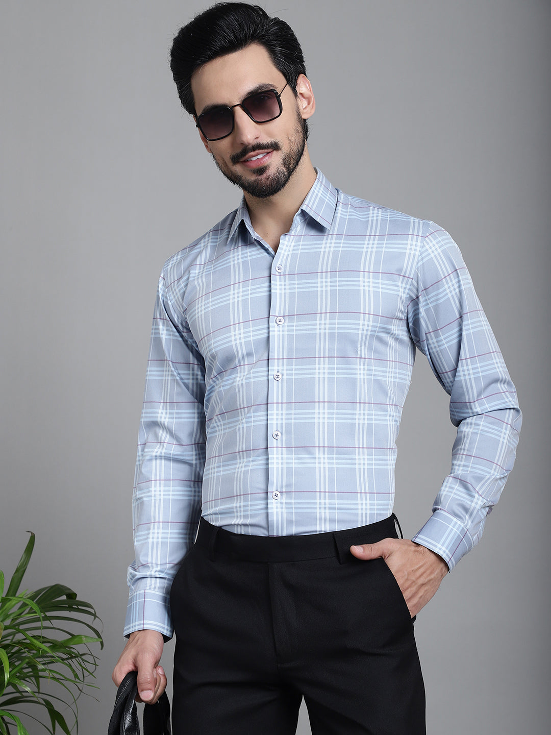 Indian Needle Men's Checked Formal Shirt - Blue | Swadesiicart