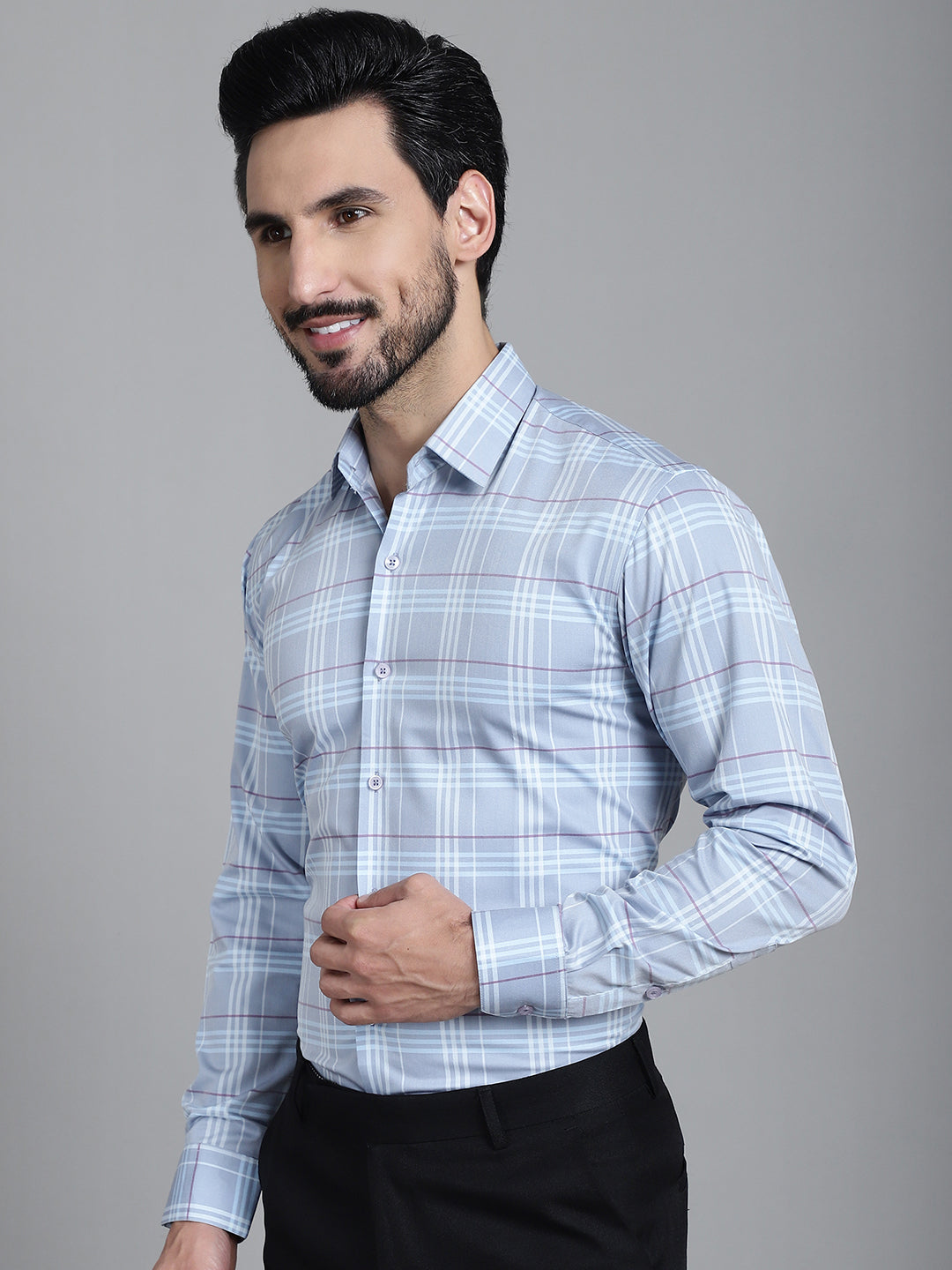 Indian Needle Men's Checked Formal Shirt - Blue | Swadesiicart