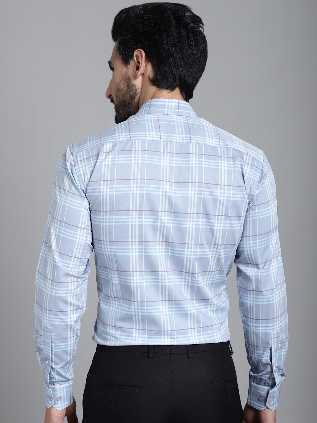 Indian Needle Men's Checked Formal Shirt - Blue | Swadesiicart