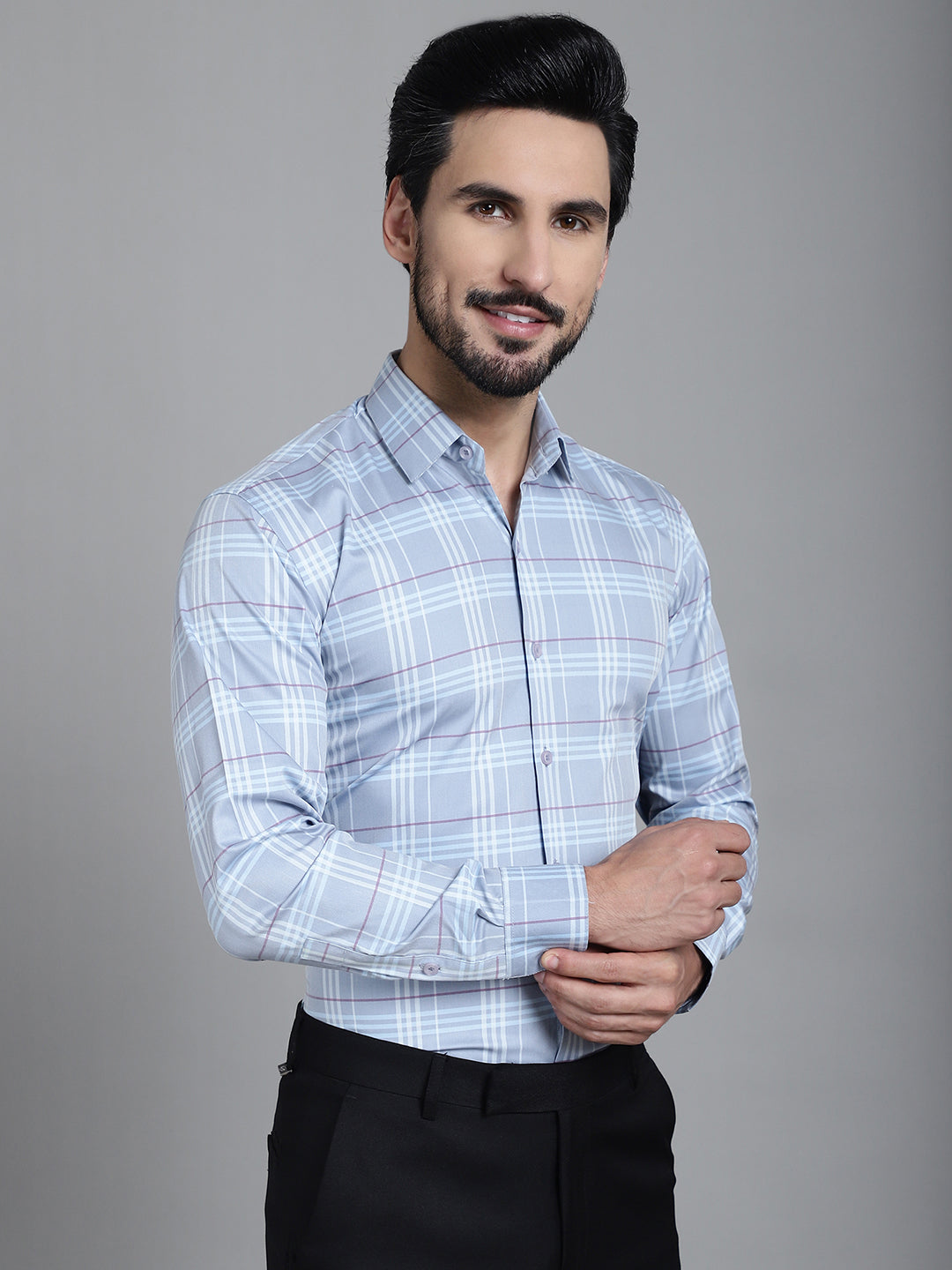 Indian Needle Men's Checked Formal Shirt - Blue | Swadesiicart