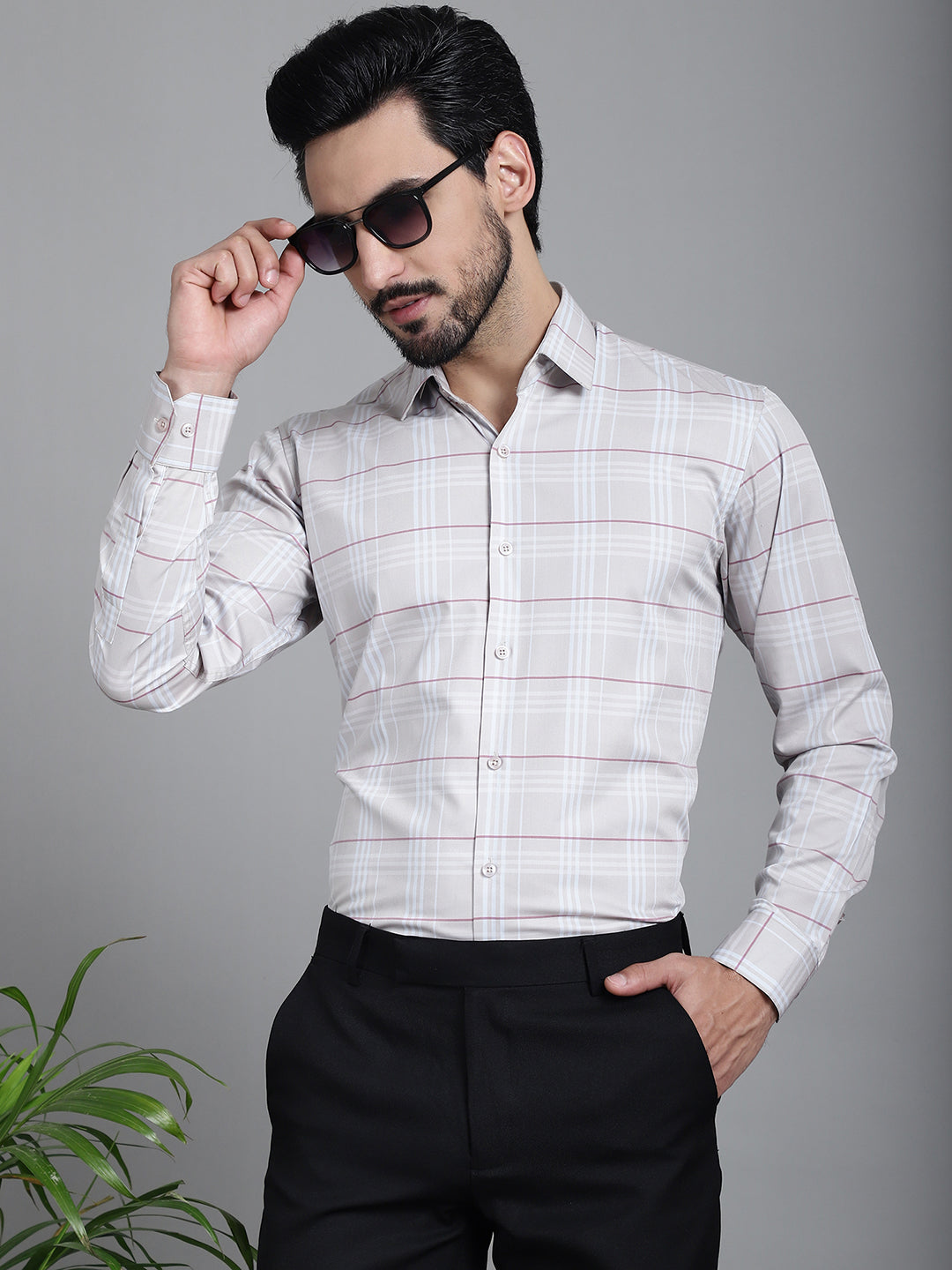 Indian Needle Men's Checked Formal Shirt - Cream | Swadesiicart