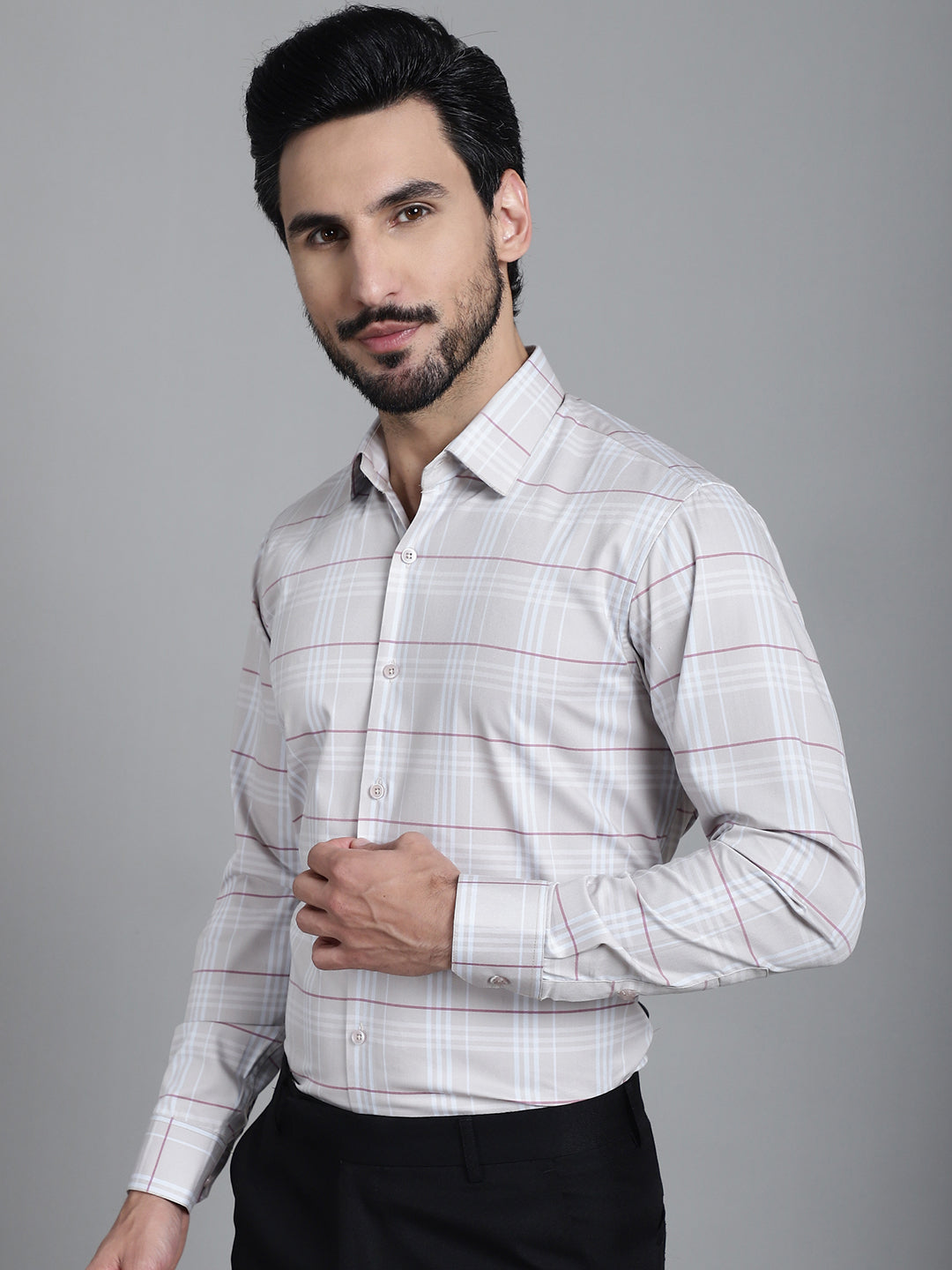 Indian Needle Men's Checked Formal Shirt - Cream | Swadesiicart