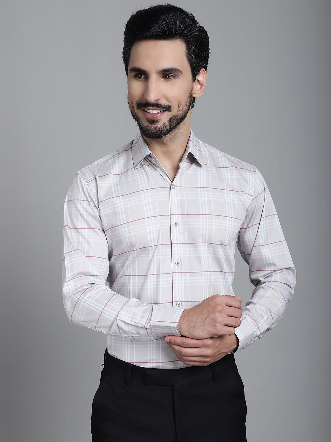 Indian Needle Men's Checked Formal Shirt - Cream | Swadesiicart