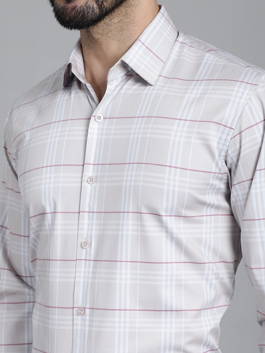Indian Needle Men's Checked Formal Shirt - Cream | Swadesiicart