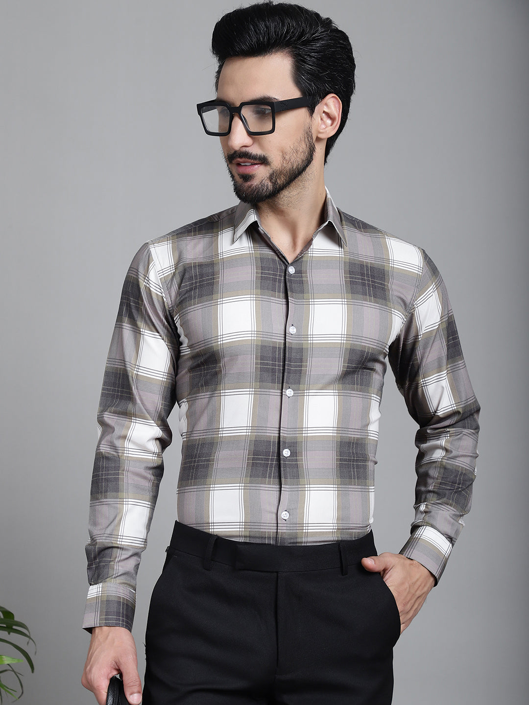 Indian Needle Men's Checked Formal Shirt - Brown | Swadesiicart