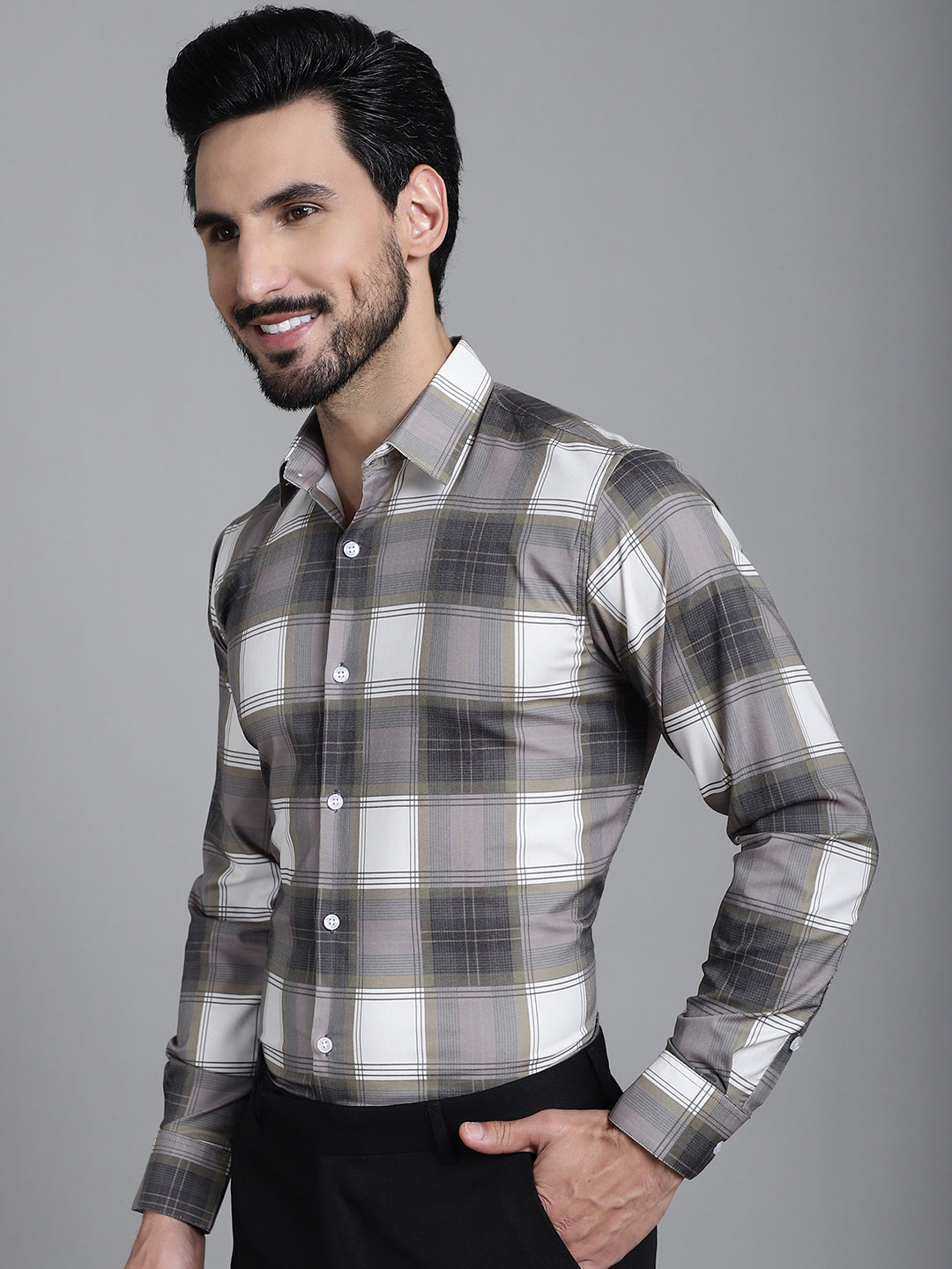 Indian Needle Men's Checked Formal Shirt - Brown | Swadesiicart