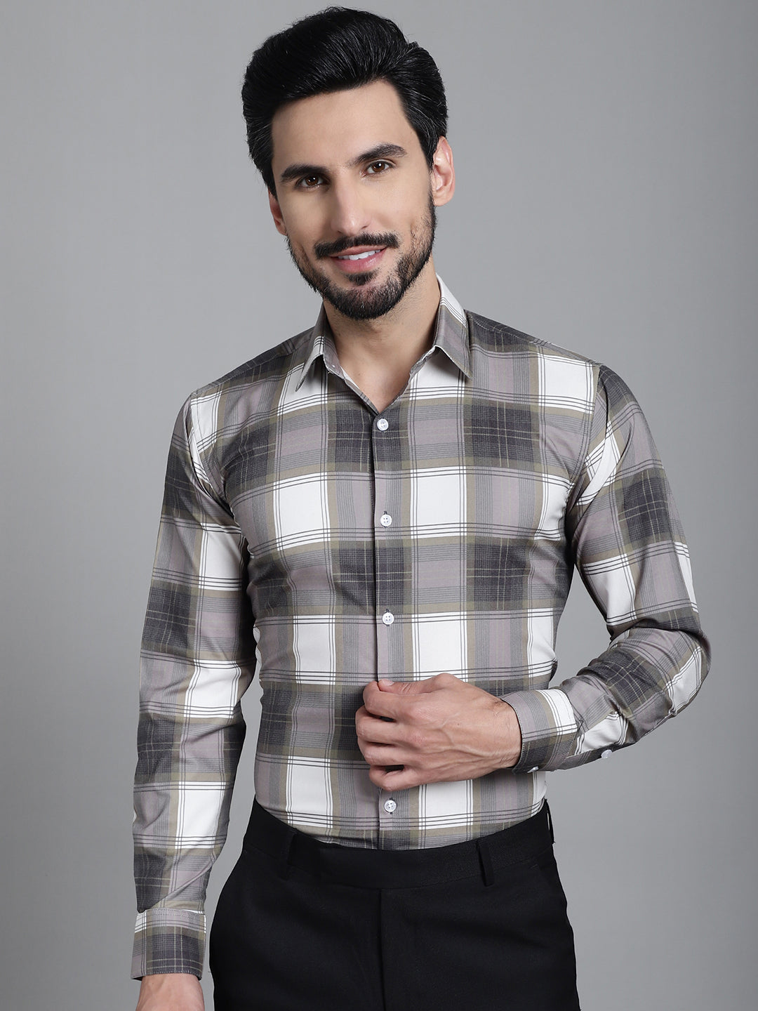 Indian Needle Men's Checked Formal Shirt - Brown | Swadesiicart