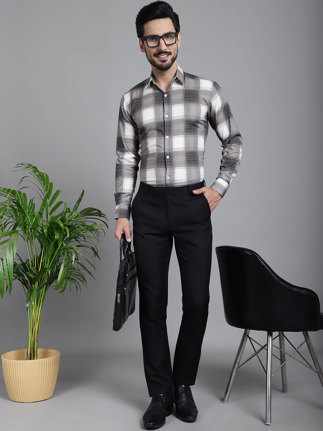 Indian Needle Men's Checked Formal Shirt - Brown | Swadesiicart