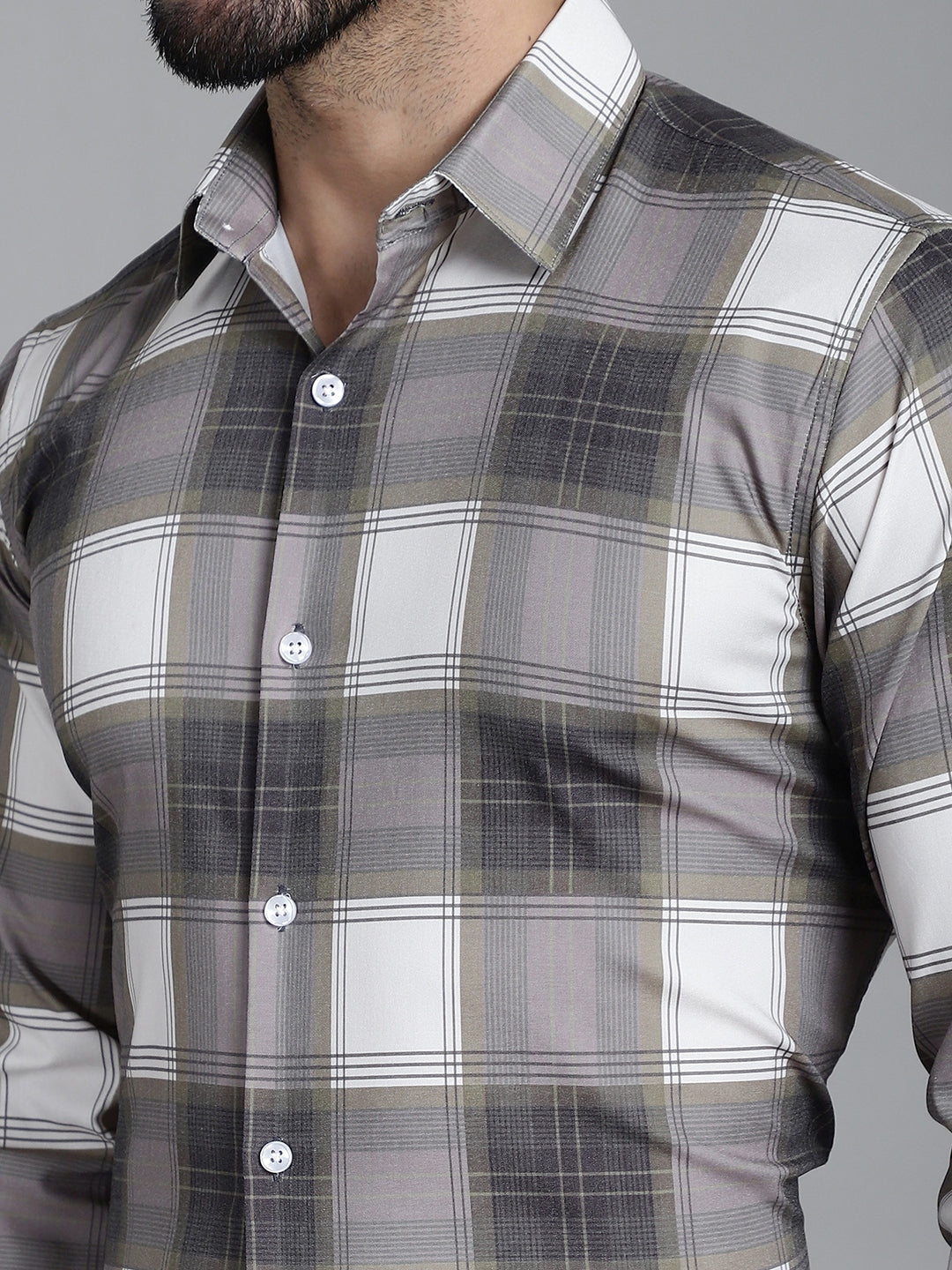 Indian Needle Men's Checked Formal Shirt - Brown | Swadesiicart