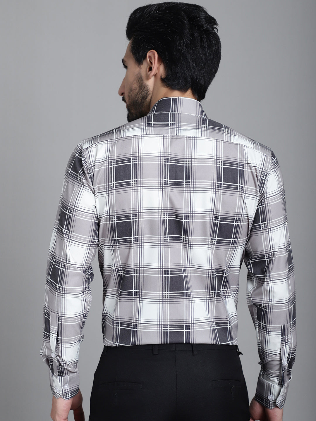 Indian Needle Men's Checked Formal Shirt - Grey | Swadesiicart