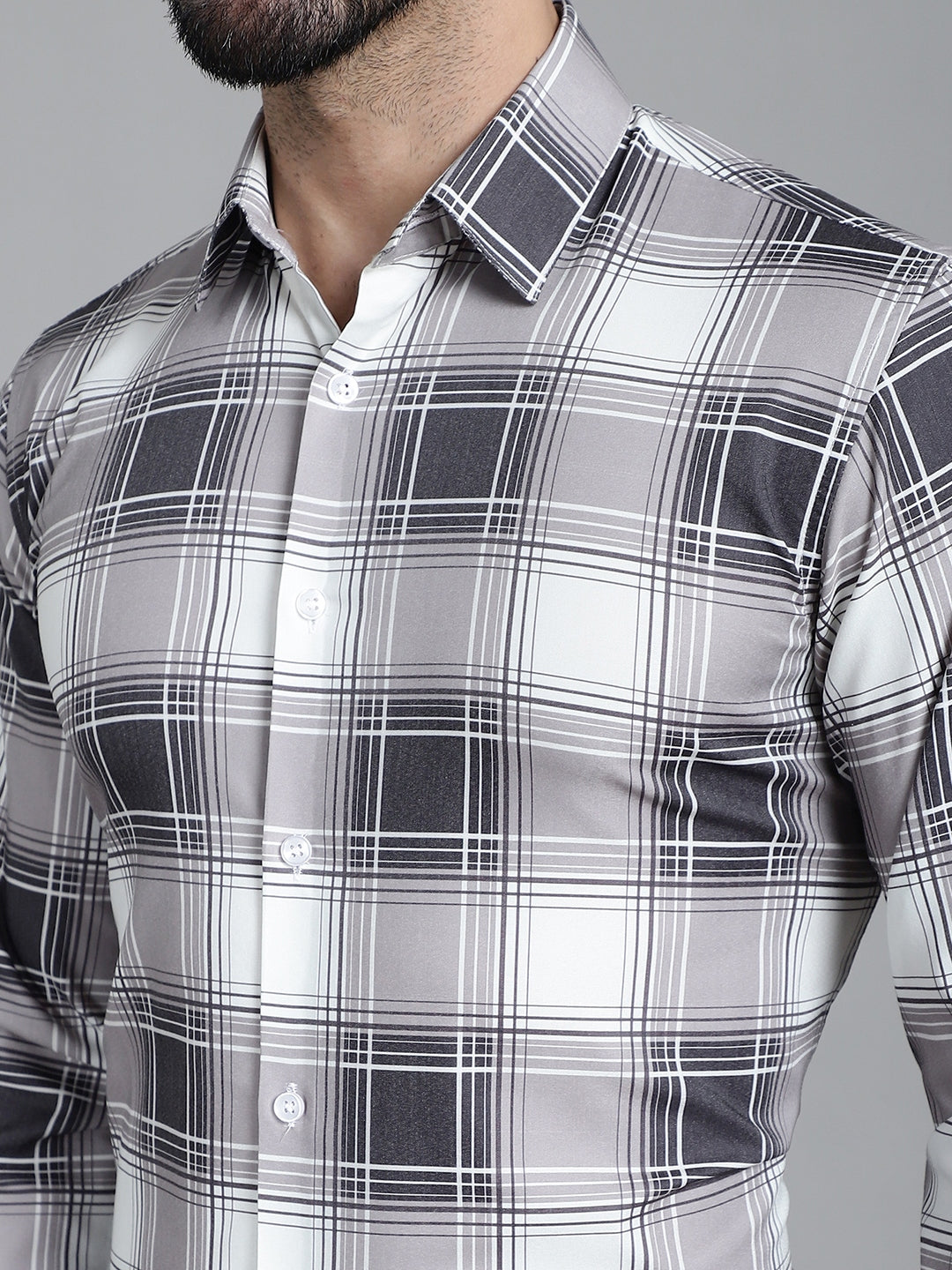 Indian Needle Men's Checked Formal Shirt - Grey | Swadesiicart