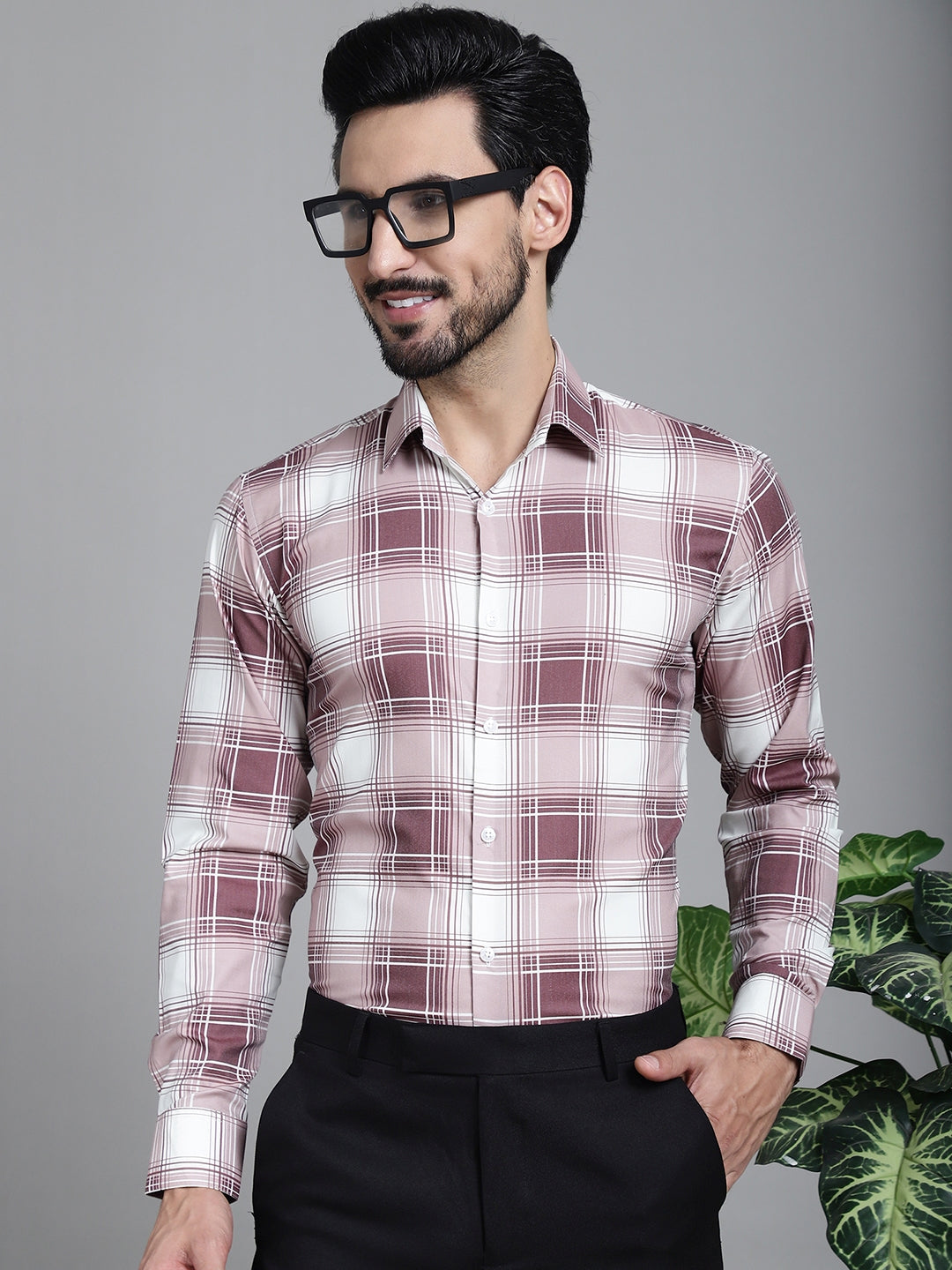 Indian Needle Men's Checked Formal Shirt - Maroon | Swadesiicart