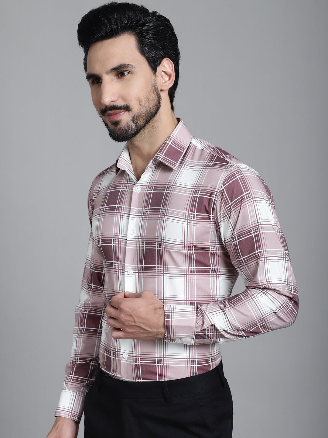 Indian Needle Men's Checked Formal Shirt - Maroon | Swadesiicart